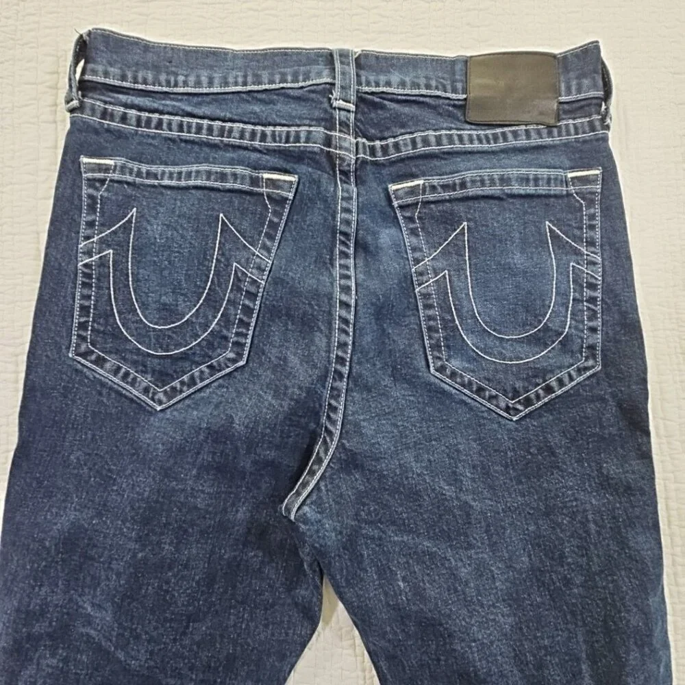 True Religion Marco Jeans Men's 34x28 Color Block Black Blue Tapered Stretch EUC
